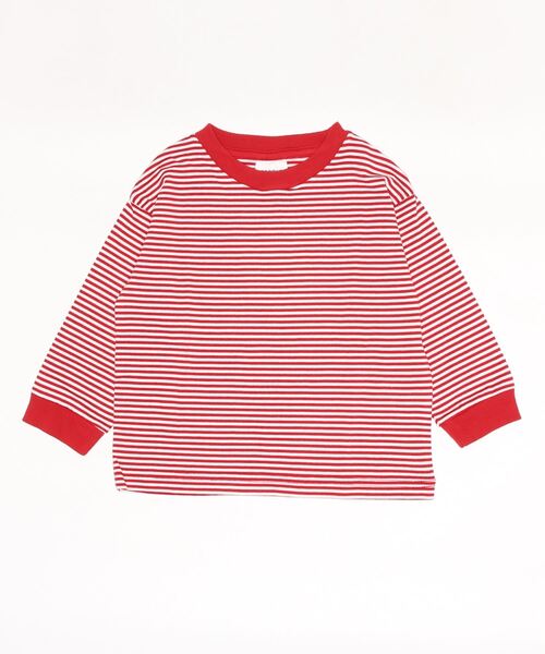 GROOVY COLORS(グルービーカラーズ)の「天竺ボーダー 長袖 Tシャツ(Tシャツ/カットソー・キッズ・ライトカーキ/レッド/ブラック・110/100/120/90)」の6枚目の写真