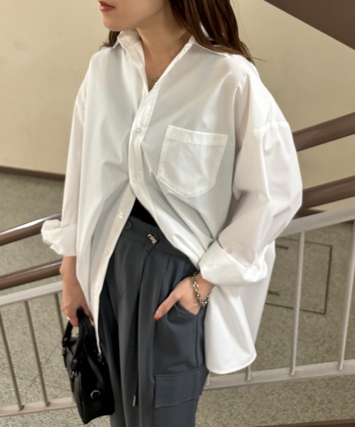 【値下げ】Patou 24AW シャツブラウス ホワイト サイズ：34 (原宿店) 新色登場！】スタンダードオーバーサイズシャツ/ ルーズ カラー