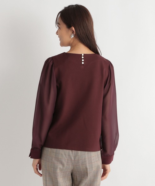 Andemiu（アンデミュウ）の「ソデフハクボートネックカットソー167391（Tシャツ/カットソー・レディース・ブラック/ベージュ/ブルー/ボルドー・FREE）」の6枚目の写真