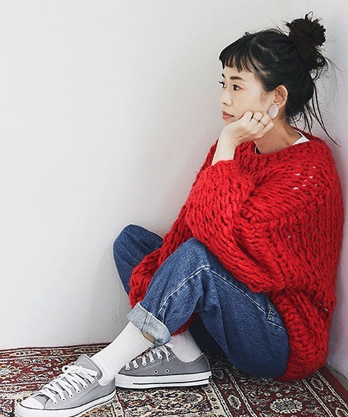 and R（アンドアール）の「ざっくり編みビッグニット（ニット/セーター・レディース・グレー・FREE）」の14枚目の写真