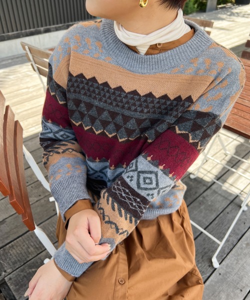 Ambre Ciel（アンブルシエル）の「ノルディックニット／【WEB/EC限定商品】（ニット/セーター・レディース・オフホワイト/グレー/ベージュ・FREE）」の5枚目の写真