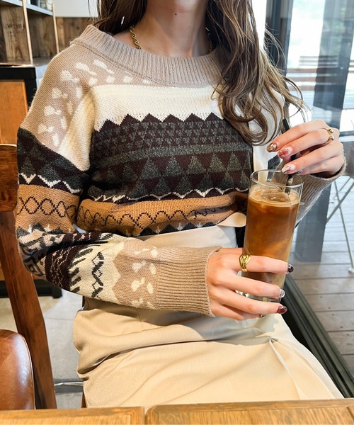 Ambre Ciel（アンブルシエル）の「ノルディックニット／【WEB/EC限定商品】（ニット/セーター・レディース・オフホワイト/グレー/ベージュ・FREE）」の4枚目の写真