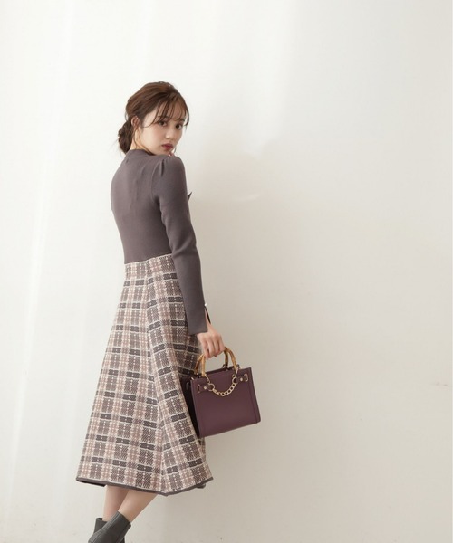 PROPORTION BODY DRESSING（プロポーションボディドレッシング）の「チェックドッキングニットワンピース / 1212240025（ワンピース・レディース・ダークグレー/オフホワイト/グレー・MEDIUM/SMALL）」の8枚目の写真