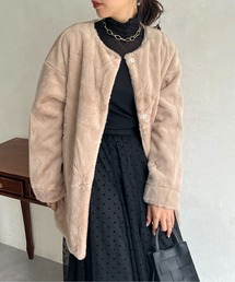 フェイクファーノーカラーコート