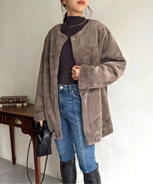 フェイクファーノーカラーコート