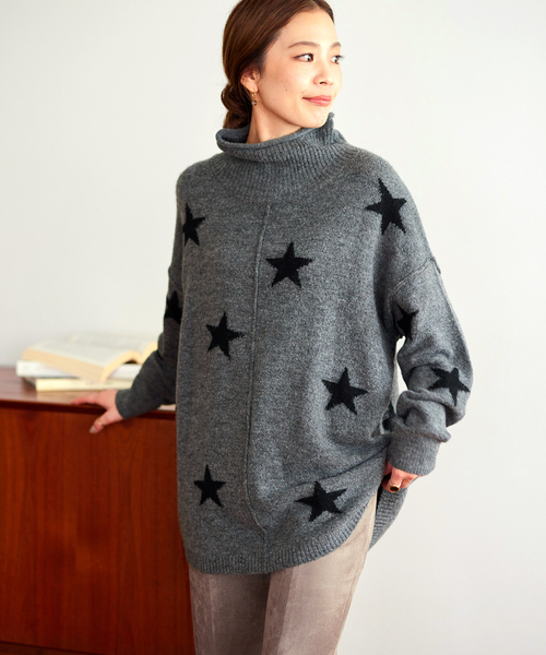 B.C STOCK（ベーセーストック）の「≪WEB限定≫ 星柄ニット プルオーバー*（ニット/セーター・レディース・ベージュ/ブラック/チャコールグレー・FREE）」の11枚目の写真