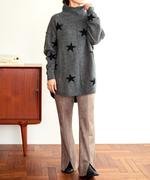 B.C STOCK（ベーセーストック）の「≪WEB限定≫ 星柄ニット プルオーバー*（ニット/セーター・レディース・ベージュ/ブラック/チャコールグレー・FREE）」の12枚目の写真