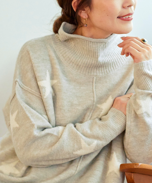 B.C STOCK（ベーセーストック）の「≪WEB限定≫ 星柄ニット プルオーバー*（ニット/セーター・レディース・ベージュ/ブラック/チャコールグレー・FREE）」の17枚目の写真