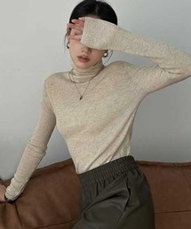 カラータートルネックリブニット