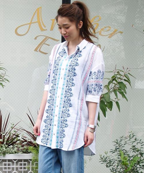 Another Edition(アナザーエディション)の「ローンクロスステッチシャツワンピース/AEBC LAWN クロスステッチ SH OP◆(シャツワンピース・レディース・オフホワイト/ブラック・フリ-)」の12枚目の写真