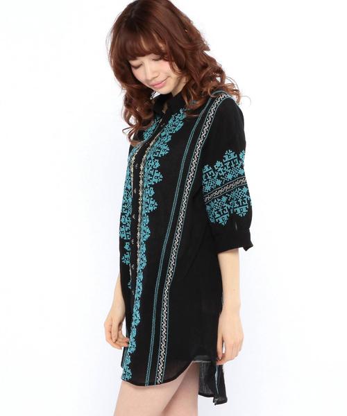 Another Edition(アナザーエディション)の「ローンクロスステッチシャツワンピース/AEBC LAWN クロスステッチ SH OP◆(シャツワンピース・レディース・オフホワイト/ブラック・フリ-)」の5枚目の写真