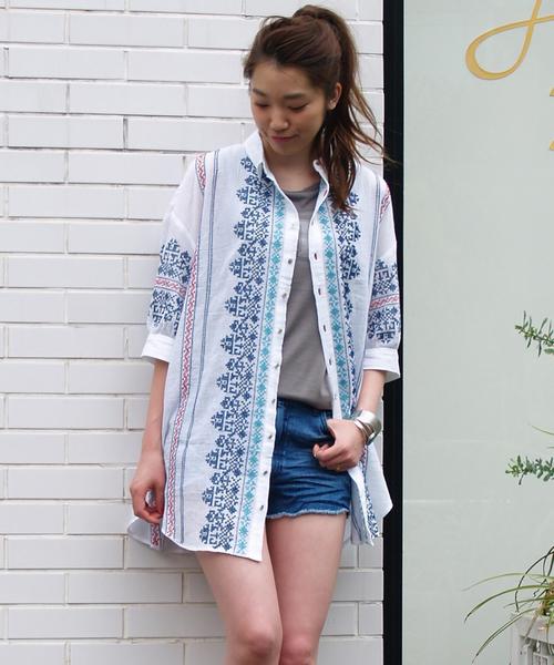 Another Edition(アナザーエディション)の「ローンクロスステッチシャツワンピース/AEBC LAWN クロスステッチ SH OP◆(シャツワンピース・レディース・オフホワイト/ブラック・フリ-)」の11枚目の写真
