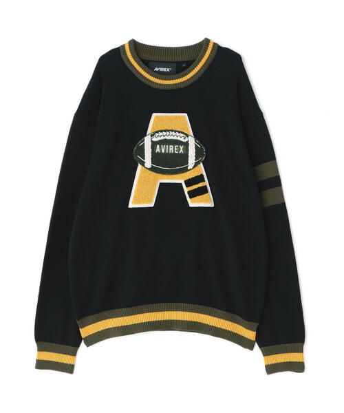 AVIREX（アヴィレックス）の「【WEB&DEPOT限定】COLLEGE LINE KNIT / カレッジ ライン ニット / AVIREX / アヴィレックス（ニット/セーター・レディース・ブラック/その他6/ダークグリーン系・L/M/XL）」の2枚目の写真