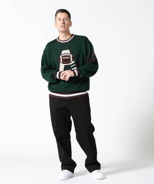 AVIREX（アヴィレックス）の「【WEB&DEPOT限定】COLLEGE LINE KNIT / カレッジ ライン ニット / AVIREX / アヴィレックス（ニット/セーター・レディース・ブラック/その他6/ダークグリーン系・L/M/XL）」の5枚目の写真