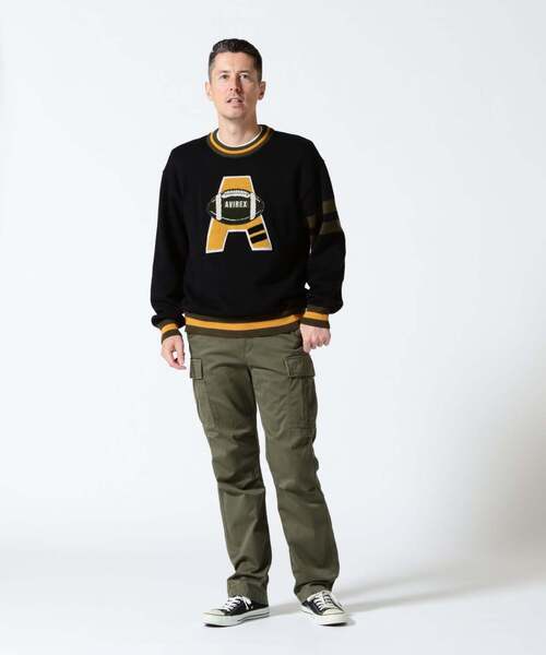 AVIREX（アヴィレックス）の「【WEB&DEPOT限定】COLLEGE LINE KNIT / カレッジ ライン ニット / AVIREX / アヴィレックス（ニット/セーター・レディース・ブラック/その他6/ダークグリーン系・L/M/XL）」の4枚目の写真