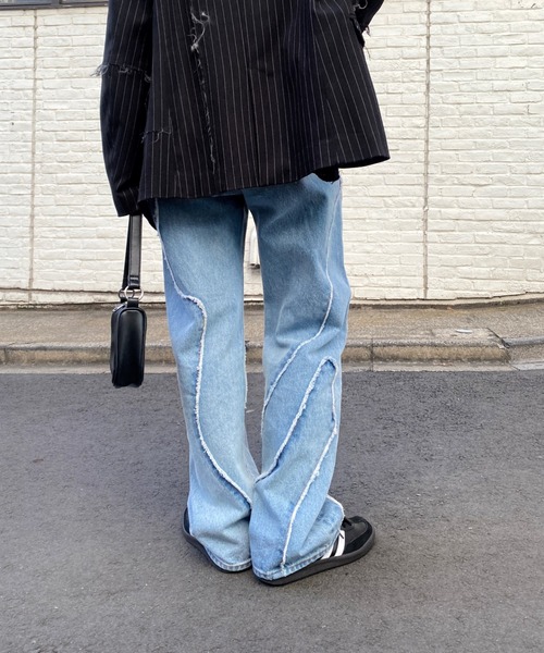 WHO'S WHO gallery(フーズフーギャラリー)の「ウェーブデザインデニム(デニムパンツ・レディース・ブラック/ネイビー/サックスブルー/ホワイト・FREE)」の8枚目の写真