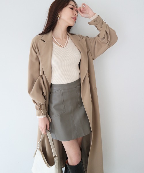 AMBIENT（アンビエント）の「アウトポケットレザーミニスカート（スカート・レディース・アイボリー/ブラック/グレー・S/M）」の10枚目の写真