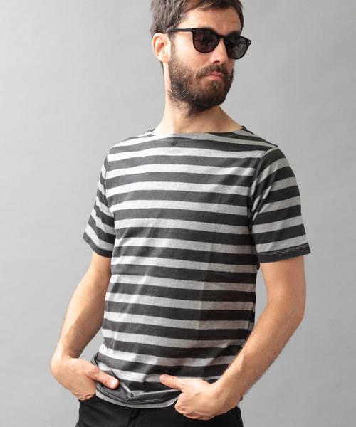 BEAUTY&YOUTH UNITED ARROWS（ビューティーアンドユースユナイテッドアローズ）の「BY ミスト ボーダー ボートネック Tシャツ◆（Tシャツ/カットソー・メンズ・ネイビー/グレー・SMALL/MEDIUM/LARGE/X-LARGE）」の2枚目の写真