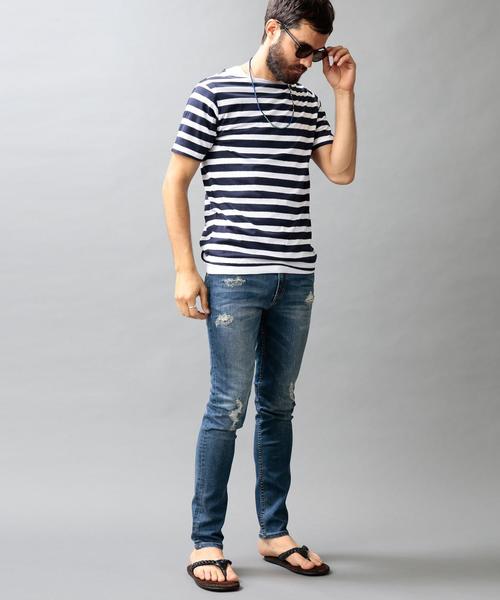 BEAUTY&YOUTH UNITED ARROWS（ビューティーアンドユースユナイテッドアローズ）の「BY ミスト ボーダー ボートネック Tシャツ◆（Tシャツ/カットソー・メンズ・ネイビー/グレー・SMALL/MEDIUM/LARGE/X-LARGE）」の6枚目の写真