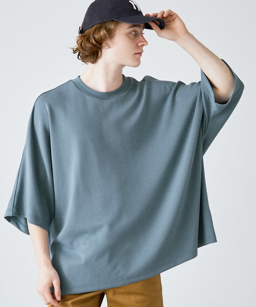 EMMA CLOTHES(エマクローズ)の「スモーキーポンチ ルーズドルマンカットソー EMMA CLOTHES(Tシャツ/カットソー・メンズ・ブラック/オリーブ/グレイッシュベージュ/アイボリー/ブルーグレー/イエロー・M/L)」の3枚目の写真