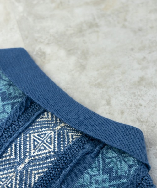 NYLAUS（ナイラス）の「レトロジャガードストライプ ビッグニットポロシャツ（ポロシャツ・メンズ・オフホワイト/ブルー/グリーン・M/L）」の18枚目の写真