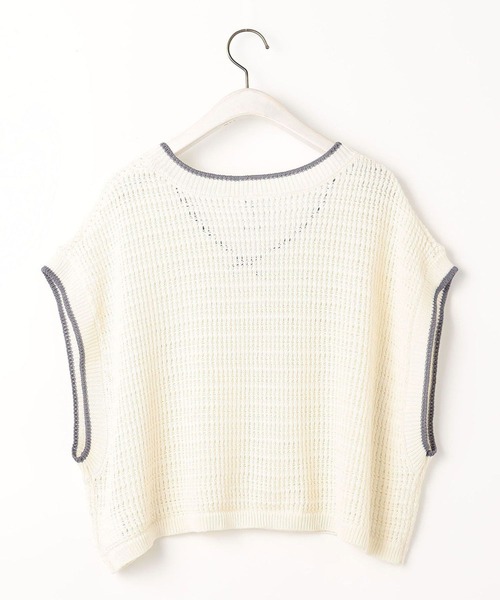 179/WG（イチナナキュウダブルジー）の「透かし編みラインベスト（ベスト・レディース・オフホワイト/ネイビー/ベージュ・FREE）」の8枚目の写真