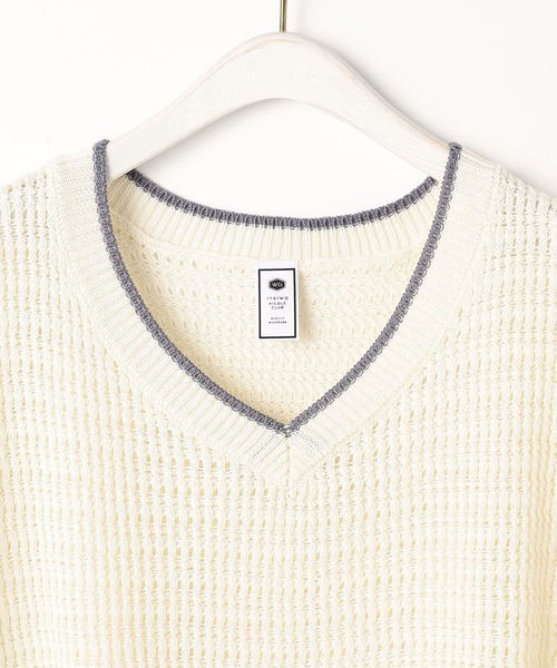 179/WG（イチナナキュウダブルジー）の「透かし編みラインベスト（ベスト・レディース・オフホワイト/ネイビー/ベージュ・FREE）」の4枚目の写真