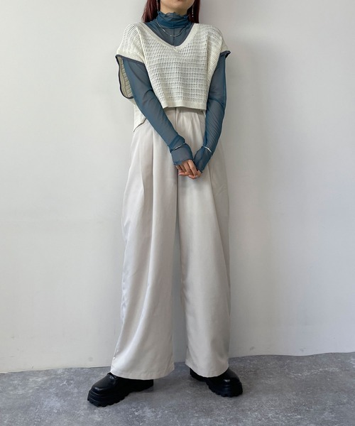 179/WG（イチナナキュウダブルジー）の「透かし編みラインベスト（ベスト・レディース・オフホワイト/ネイビー/ベージュ・FREE）」の16枚目の写真