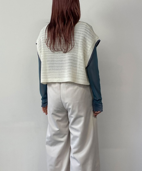 179/WG（イチナナキュウダブルジー）の「透かし編みラインベスト（ベスト・レディース・オフホワイト/ネイビー/ベージュ・FREE）」の17枚目の写真