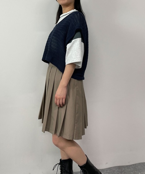 179/WG（イチナナキュウダブルジー）の「透かし編みラインベスト（ベスト・レディース・オフホワイト/ネイビー/ベージュ・FREE）」の19枚目の写真