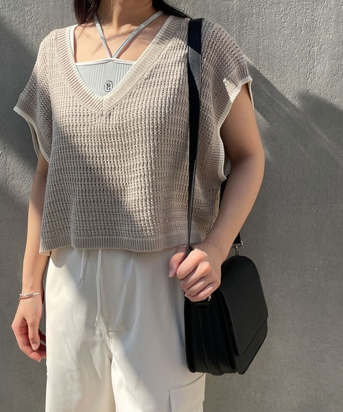 179/WG（イチナナキュウダブルジー）の「透かし編みラインベスト（ベスト・レディース・オフホワイト/ネイビー/ベージュ・FREE）」の20枚目の写真