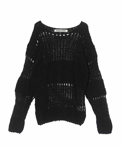 TheOpen Product(ザオープンプロダクト)の「THE OPEN PRODUCT/IRREGULAR NETTED SWEATER/GTO223KT005(ニット/セーター・レディース・ブラック/オフホワイト・1)」の2枚目の写真