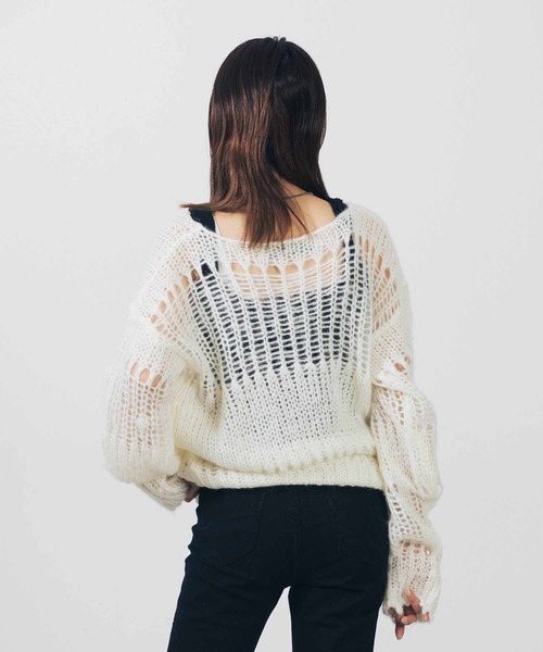 TheOpen Product(ザオープンプロダクト)の「THE OPEN PRODUCT/IRREGULAR NETTED SWEATER/GTO223KT005(ニット/セーター・レディース・ブラック/オフホワイト・1)」の14枚目の写真