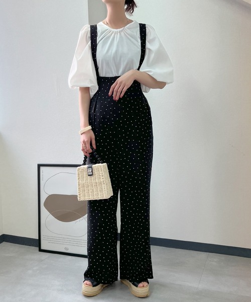 Isn't She?（イズントシー）の「無地orドットオールインワン（つなぎ/オールインワン・レディース・ドット/ブラック・M）」の6枚目の写真