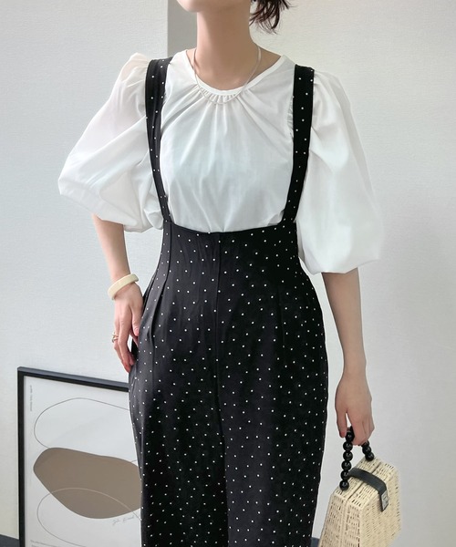 Isn't She?（イズントシー）の「無地orドットオールインワン（つなぎ/オールインワン・レディース・ドット/ブラック・M）」の18枚目の写真