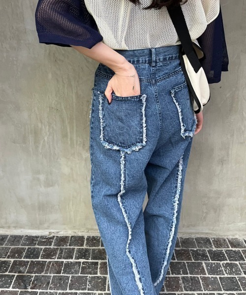 セール】《Delfy》【低身長用サイズあり】フリンジストレートデニム