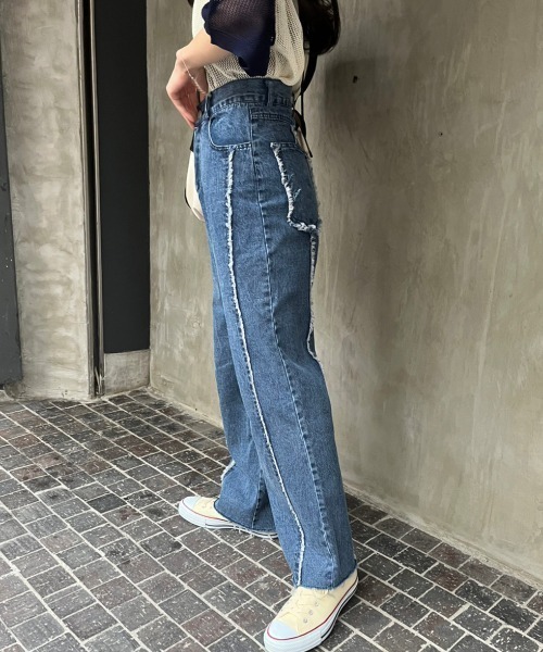 セール】《Delfy》【低身長用サイズあり】フリンジストレート