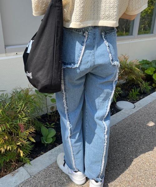 nemne store(ネンネストア)の「《Delfy》【低身長用サイズあり】フリンジストレートデニムパンツ(デニムパンツ・レディース・ライトブルー/ブルー/ブラック/アイボリー/ピンク/グレー・SMALL/MEDIUM)」の20枚目の写真