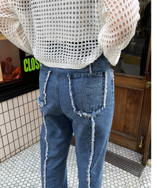 セール】《Delfy》【低身長用サイズあり】フリンジストレートデニム