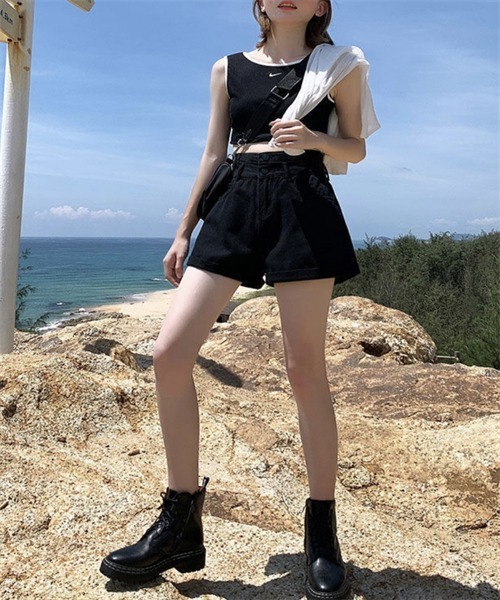 FREE STYLISTS（フリー スタイリスト）の「ロールアップデニムショートパンツ（デニムパンツ・レディース・ホワイト/ブラック/ブルー・L/XL/S/M/2XL）」の10枚目の写真