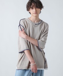 綿麻ハンドステッチクルーネックニット