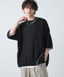 綿麻ハンドステッチクルーネックニット