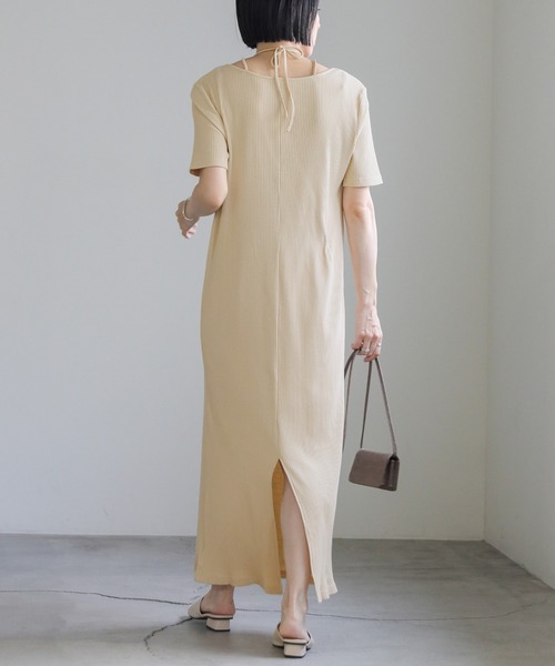 ホルターネックハーフスリーブテレコワンピース（ワンピース）｜select