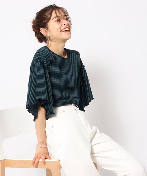 Cutie Blonde（キューティーブロンド）の「◆お袖プチフリル 大人かわいいボーダー柄トップス（Tシャツ/カットソー・レディース・ネイビー系2/ホワイト系その他3・01/02/03）」の2枚目の写真