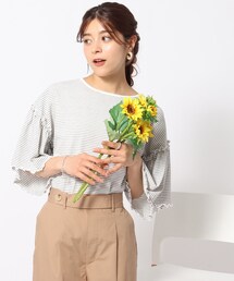 Cutie Blonde | お袖プチフリル 大人かわいいボーダー柄トップス(Tシャツ/カットソー)