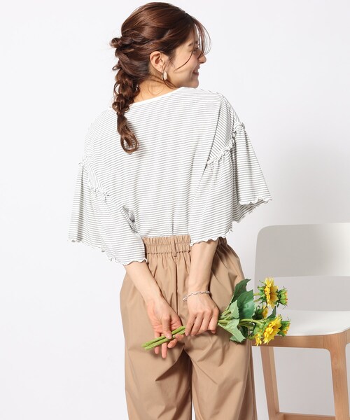 Cutie Blonde（キューティーブロンド）の「◆お袖プチフリル 大人かわいいボーダー柄トップス（Tシャツ/カットソー・レディース・ネイビー系2/ホワイト系その他3・01/02/03）」の8枚目の写真
