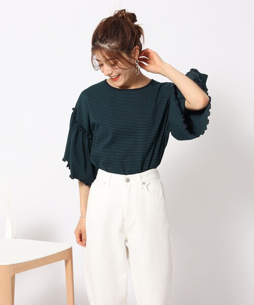 Cutie Blonde（キューティーブロンド）の「◆お袖プチフリル 大人かわいいボーダー柄トップス（Tシャツ/カットソー・レディース・ネイビー系2/ホワイト系その他3・01/02/03）」の11枚目の写真
