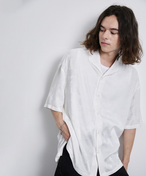 JUNRED（ジュンレッド）の「フラワージャカードイタリアンカラーシャツ（シャツ/ブラウス・メンズ・ホワイト/ブラック/ブルー系その他4・L/M/S）」の2枚目の写真