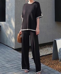 セットアップ 配色ニットプルオーバー&パンツ