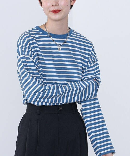 BEAMS HEART(ビームスハート)の「BEAMS HEART / ユルボーダー Tシャツ(Tシャツ/カットソー・レディース・ホワイト系その他5/ブルー系その他3/その他/その他1・FREE)」の7枚目の写真